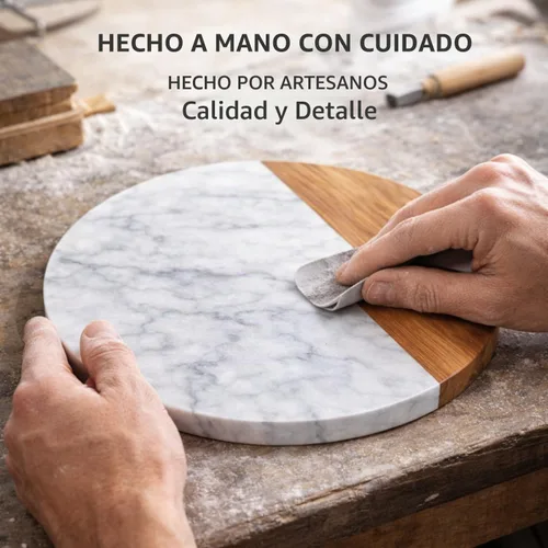Vista 5 de Tabla de mármol blanco - Tabla de quesos Bandeja de madera de acacia para charcutería, queso, carnes, frutas, galletas Tabla de cortar, bandeja