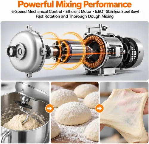 Vista 8 de 5.3 QT Stand Mixer, 660W Large Capacity Dough Mixer for Kitchen