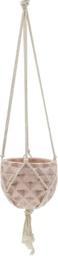 Vista 2 de Flora Bunda Maceta colgante para suculentas de 5 pulgadas de cerámica macramé rosa brillante