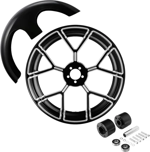 Vista 96 de TCMT Llanta de rueda delantera de 21", buje de rueda de brida de doble disco con guardabarros delantero negro sin pintar, compatible con modelos