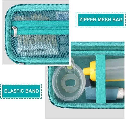 Vista 4 de Estuche rígido para inhalador de asma, espaciador de mano para niños y adultos, máscaras, soporte para inhalador, bolsa de viaje para asma