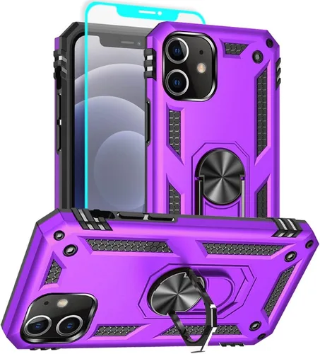 Vista 13 de Funda para iPhone 12/12 Pro, grado militar, anillo a prueba de golpes, verde militar