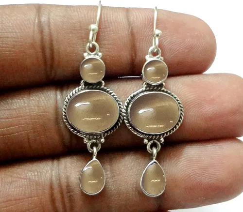 Vista 26 de Pendientes colgantes de plata esterlina fina para mujeres y niñas, aretes colgantes de piedras preciosas auténticas, aretes colgantes de gota