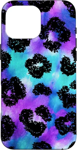 Vista 19 de iPhone 16 Purple Turquoise Black Leopard Tie Dye Print Cheetah Pattern Case