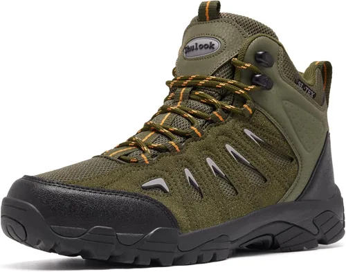 Vista 13 de SHULOOK Botas de senderismo impermeables para hombre, antideslizantes, ligeras, de tobillo, de media altura, transpirables, para excursionismo