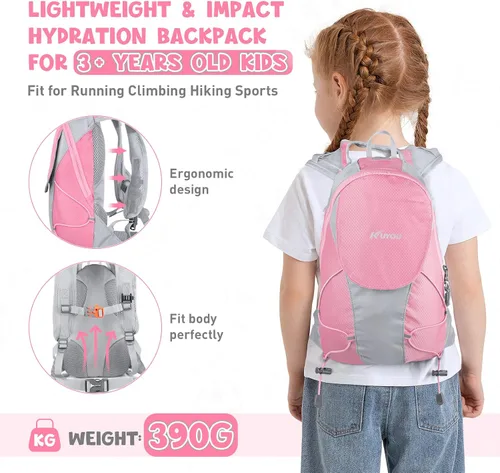 Vista 3 de Mochila de hidratación para niños, mochila de hidratación con vejiga de hidratación de 1.5 L, ligera, aislada, para senderismo, ciclismo, escalada