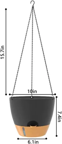 Vista 2 de Paquete de 2 macetas colgantes, macetas colgantes de riego automático de 10 pulgadas para plantas de interior y exterior, cesta colgante para negro
