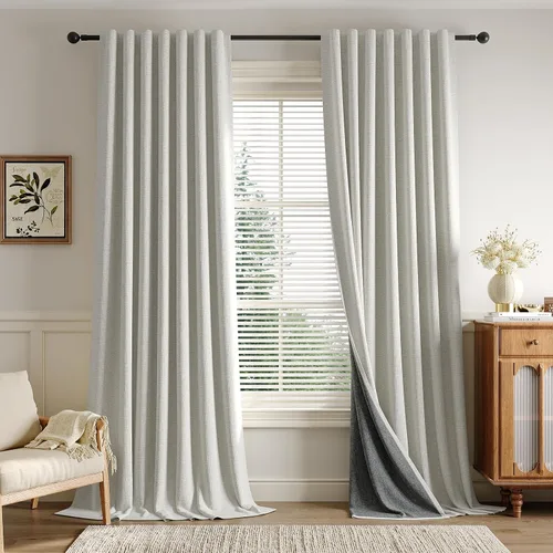 Vista 18 de Rinwoc - Cortinas 100% opacas para dormitorio, cortinas con aislamiento térmico de 1.6 m de longitud, 2 paneles, lino texturizado de estilo granja