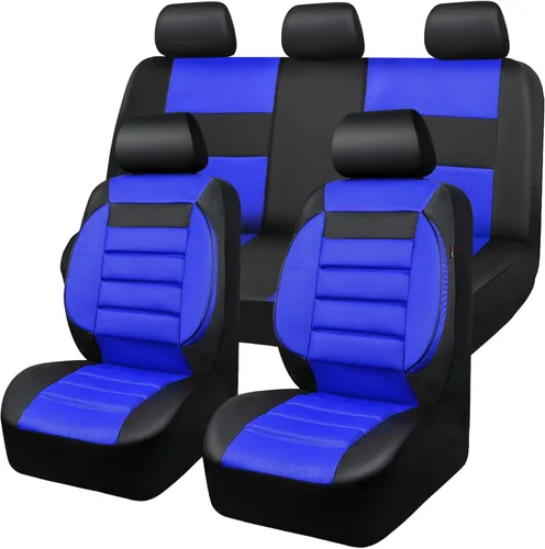 Vista 12 de CAR PASS Juego completo de fundas de asiento de automóvil de cuero con soporte lumbar de espuma 3D, fundas de asiento automotrices de malla de aire
