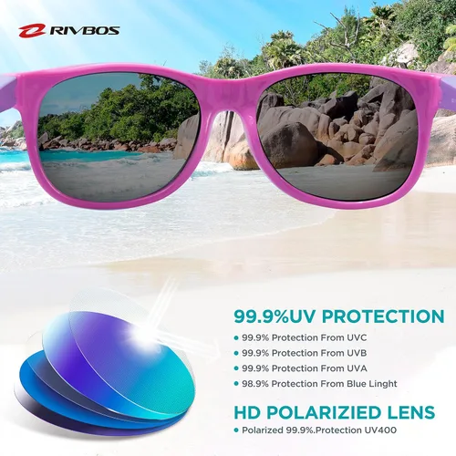 Vista 3 de RIVBOS RBK023 - Gafas de sol para niños y niñas, con protección UV, polarizadas, de goma, flexibles