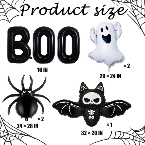 Vista 2 de Decoraciones de globos de Halloween, letras de abucheo negro, fantasma, murciélago, globo de lámina de araña para decoraciones de fiesta de Halloween