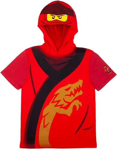 Vista 2 de LEGO Ninjago - Conjunto corto de disfraz de Ninjago Lloyd y Kai para niños, pantalones cortos verdes y rojos y camiseta a juego con capucha, Verde