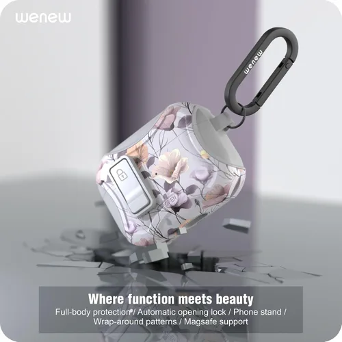 Vista 6 de wenew Funda compatible con AirPods Pro de 2ª/1ª generación con soporte para teléfono, limpiador, clip, compatible con Magsafe, funda de carga