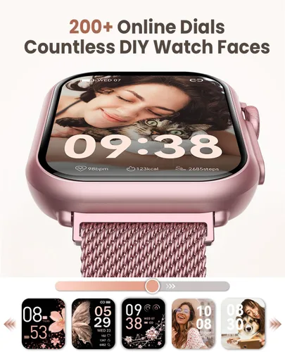 Vista 7 de Relojes inteligentes para mujer (Android/iPhone), reloj inteligente HD de 1.83 pulgadas con llamadas/mensajes/notificaciones, monitor