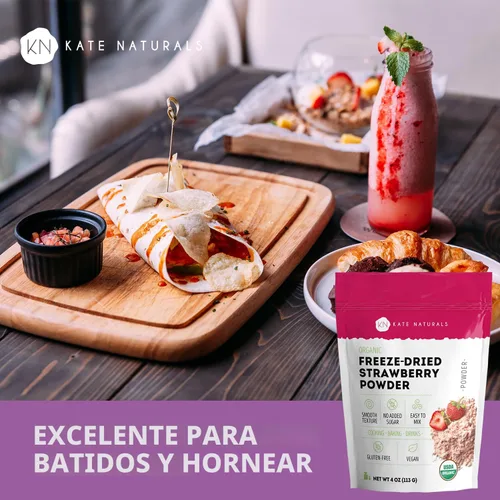 Vista 6 de Kate Naturals Polvo de fresa liofilizado orgánico para hornear y bebidas. Sabor natural de fresa para pasteles, glaseado y batidos