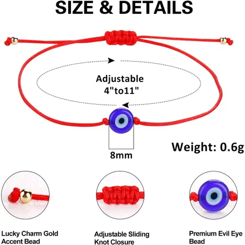 Vista 2 de 4 pulseras ajustables contra el mal de ojo, hechas a mano, joyería contra el mal de ojo, pulsera de protección contra el mal de ojo para mujer