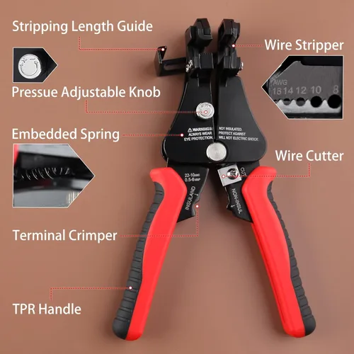 Vista 3 de SPEEDWOX Pelacables automático 3 en 1, herramienta de prensado de corte de pelado de cables, herramienta de prensado de cables universal de mano