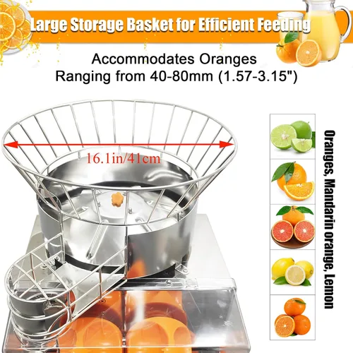 Vista 3 de Exprimidor de naranjas comercial de 120 W, extractor eléctrico automático de cítricos (20 naranjas/minuto) Exprimidor vertical de limón de 110 V