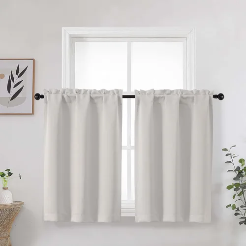 Vista 16 de Aqua Cafe - Juego de 2 paneles de cortinas opacas de 24 pulgadas de largo, con aislamiento térmico suave y sólido, para ventanas de baño, sótano
