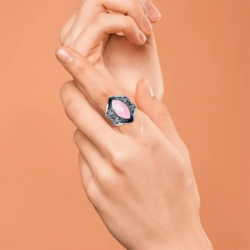 Vista 2 de Anillo ancho de piedra natural para mujer, plata de ley S925, retro, vintage, ópalo auténtico, ágata, ónix, turquesa, piedra pulgar, índice, dedo