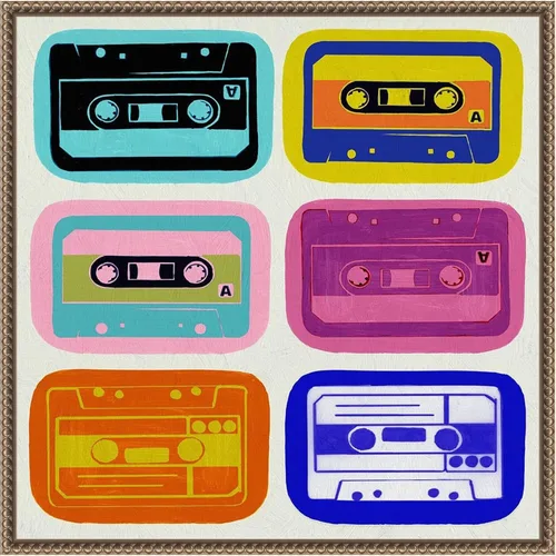 Vista 16 de Amanti Art Framed Canvas Wall Art 16x16 Retro Cassettes by PI Studio, Framed Wall Art Canvas, Entertainment Artwork, Traditional Decor, Small Poster