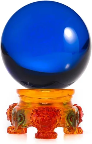Vista 16 de Amlong Crystal - Bola de cristal ámbar de 3 pulgadas (80 mm) con base de resina de león arcoíris y caja de regalo para bola decorativa, fotografía