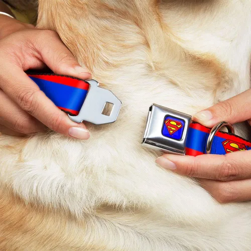 Vista 8 de Collar de perro Hebilla de cinturón de seguridad Superman Shield Stripe Rojo Azul 9 a 15 pulgadas 1.0 pulgadas de ancho