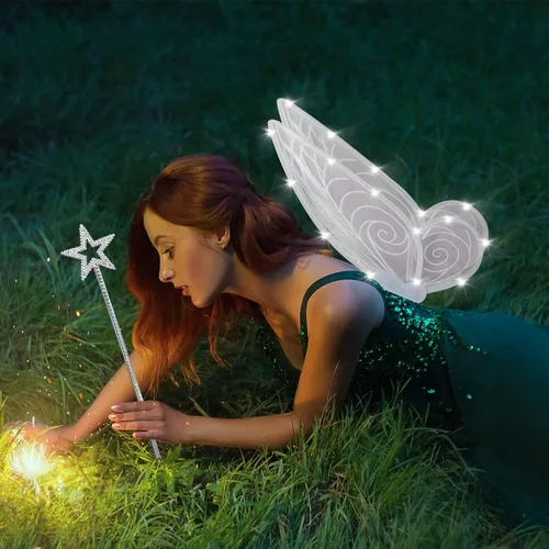 Vista 4 de U-Goforst Alas de disfraz de hadas iluminadas para mujeres y niñas adultas, alas de mariposa LED, varita para Halloween, cosplay