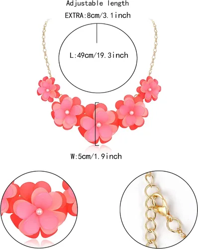 Vista 5 de Flyonce Collar de flores para mujer, diseño de flores, para verano, playa, gargantillas para mujeres y niñas, Cristal, No es una piedra preciosa