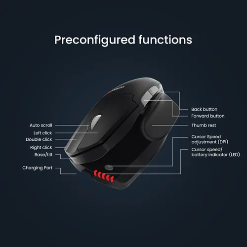 Vista 5 de Mouse Unimouse (2,4GHz tecnología inalámbrica, 6botones programables, 10ajustes de DPI, sensor PixArt PMW3330), Negro