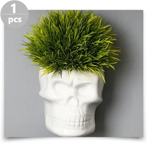 Vista 4 de GANAZONO Maceta con forma de calavera para pared, jarrón suculento, maceta única para Halloween, hogar, bar, decoración de escritorio