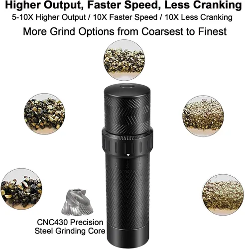 Vista 5 de Molinillo de pimienta manual resistente de grosor ajustable 10X Fast Grind, External 12-Level Coarseness Adjuster, Aerospace Aluminum with Steel