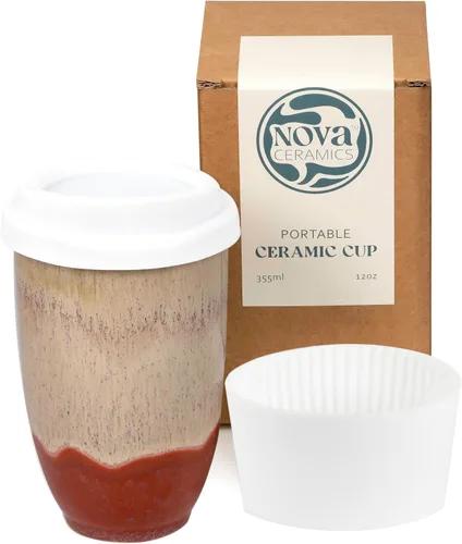 Vista 13 de NOVA CERAMICS Taza de viaje – Taza de viaje de cerámica con tapa – Taza de café de viaje única para llevar – Vaso de café apto para microondas
