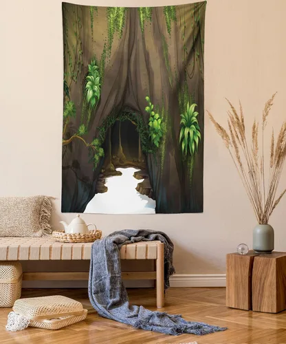 Vista 21 de Ambesonne Tapiz hippie, abrazo de hongos de ensueño y árbol de la vida místico y mandal verde, decoración de tela para colgar en la pared