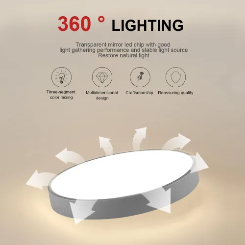 Vista 9 de Led Ceiling Lamp - Remote Control Light Fixture, Grey, 16" 24w Flush Mount, Suitable for Bedroom, Hallway, Balcony, Office, Bathroom - 3000k-6000k