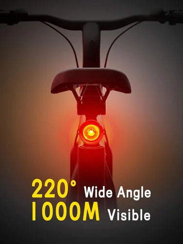 Vista 2 de Luz trasera de bicicleta de brillo variable, luz trasera de bicicleta con detección de freno, 800 mAh USB-C recargable, 4 modos de iluminación, IPX6