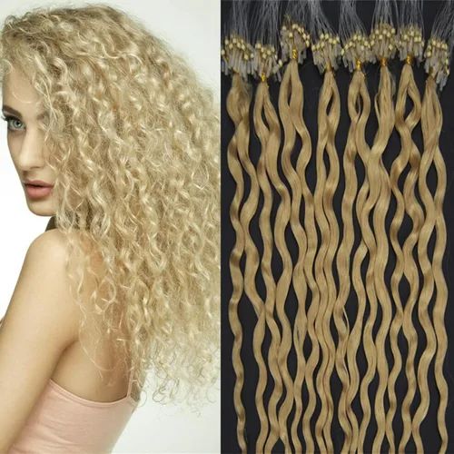 Vista 7 de Micro Link - Extensiones de cabello rizado con micro anillo, punta de bucle, cabello humano Remy real, color marrón oscuro, 20 pulgadas, 100 s #02