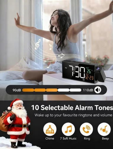 Vista 3 de Reloj de proyección para techo de dormitorio, despertador Negro