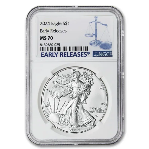 Vista 2 de 2024 1 onza Moneda de Águila de Plata Americana MS-70 (Lanzamientos Tempranos) $1 NGC MS70