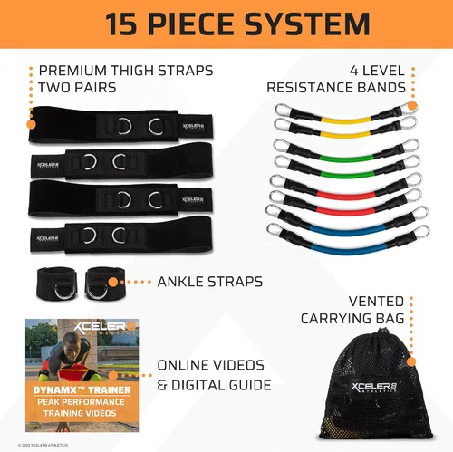 Vista 2 de Bandas XCELER8 Bandas de resistencia de entrenamiento de velocidad y agilidad para todos los deportes, incluye correas de tobillo, videos