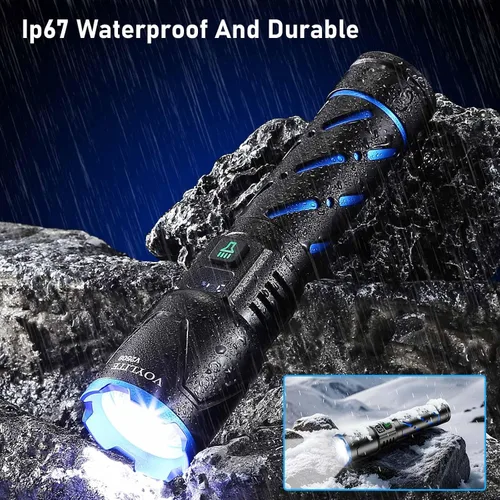 Vista 11 de Linternas recargables de alto lúmenes, 100000 LM, batería de 5000 mAh con pantalla LCD, 3 modos, zoomable e impermeable IP67, para camping, pasear