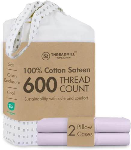 Vista 9 de Threadmill Home Linen Fundas de Almohada Estándar - 100% Algodón Natural 600 Número de Hilos, Juego de 2 Fundas de Almohada Damasco Gris Oscuro