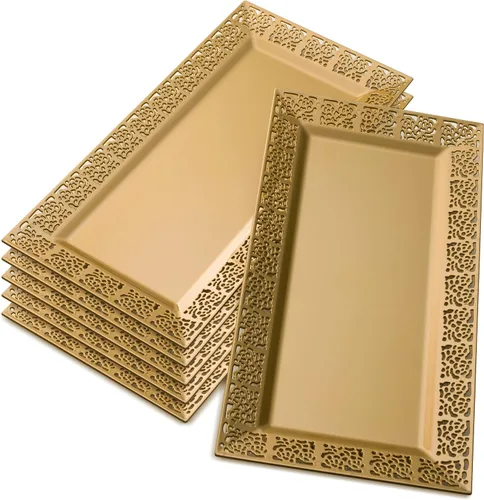 Vista 8 de Silver Spoons Bandejas de encaje desechables para bodas y cenas de lujo 6 piezas Oro 14' x 7.5