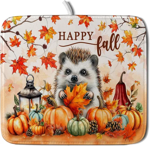 Vista 57 de Alfombrilla de secado de platos para encimera de cocina pequeña absorbente de café de otoño Alfombrilla de secado de microfibra de bosque de otoño