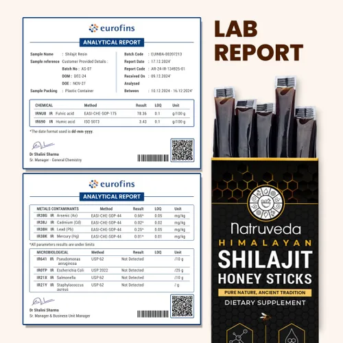 Vista 2 de Natruveda, Himalayan Shilajit - Palitos de miel para hombres y mujeres, 75% más de ácido fúlvico y oligominerales, miel cruda, azafrán y resina