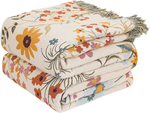 Vista 33 de MSGKV - Manta bohemia/primaveral de algodón para sofá y sala de estar, de gasa acogedora, de 50 x 60 pulgadas