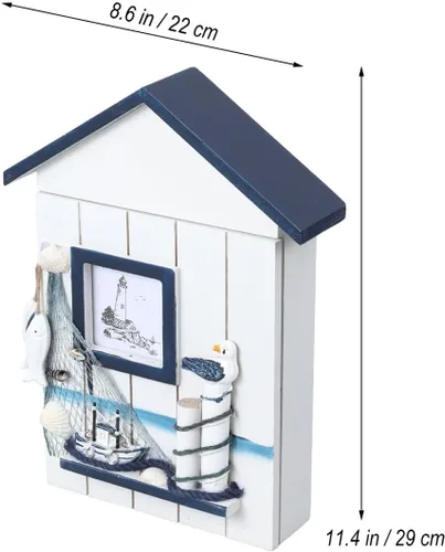 Vista 3 de Hemoton - Caja de almacenamiento de llaves montada en la pared con diseño de pájaro único gabinete de madera para organizador de entrada del hogar