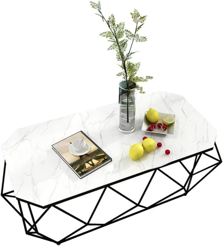 Vista 6 de WFF - Mesa de café rectangular de hierro con diseño de mármol (39.4 in, 19.7 in, 17.7 in)