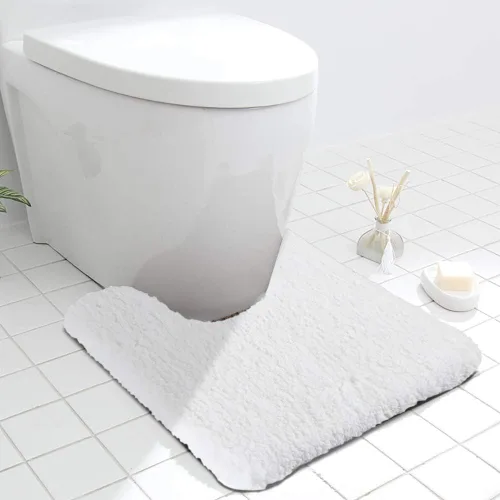 Vista 8 de Seavish Alfombra de baño de contorno beige de lujo, alfombras de baño peludas de 19.6 x 19.6 pulgadas, antideslizante, eficiente, absorbente