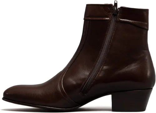 Vista 3 de Club Cubano EMMANUEL Botas de tacón cubano de cuero liso para hombre, color marrón